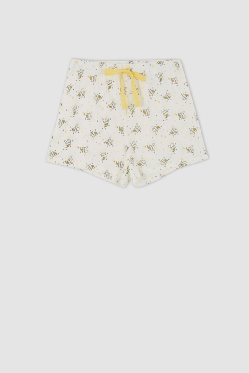 Kadın Ekru Fall in Love Regular Fit Bisiklet Yaka Kedi Baskılı Pamuklu Pijama Takım