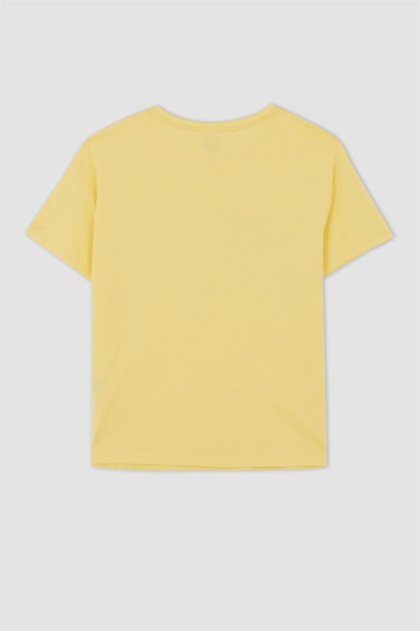 Kadın Ekru Fall in Love Regular Fit Bisiklet Yaka Kedi Baskılı Pamuklu Pijama Takım