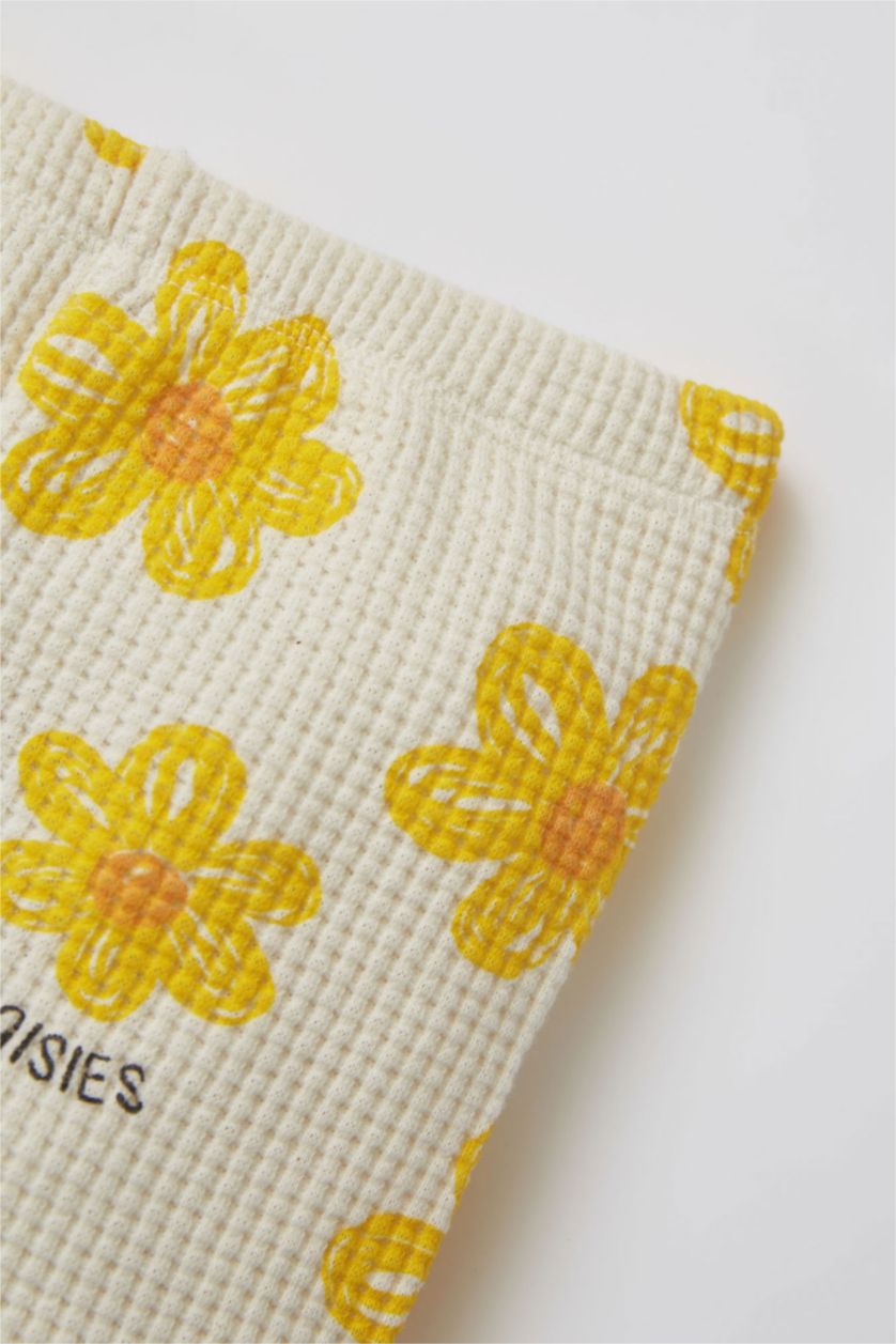 Baby Girl Ecru Baby Girl Regular Fit Floral Waffle Textured Leggings