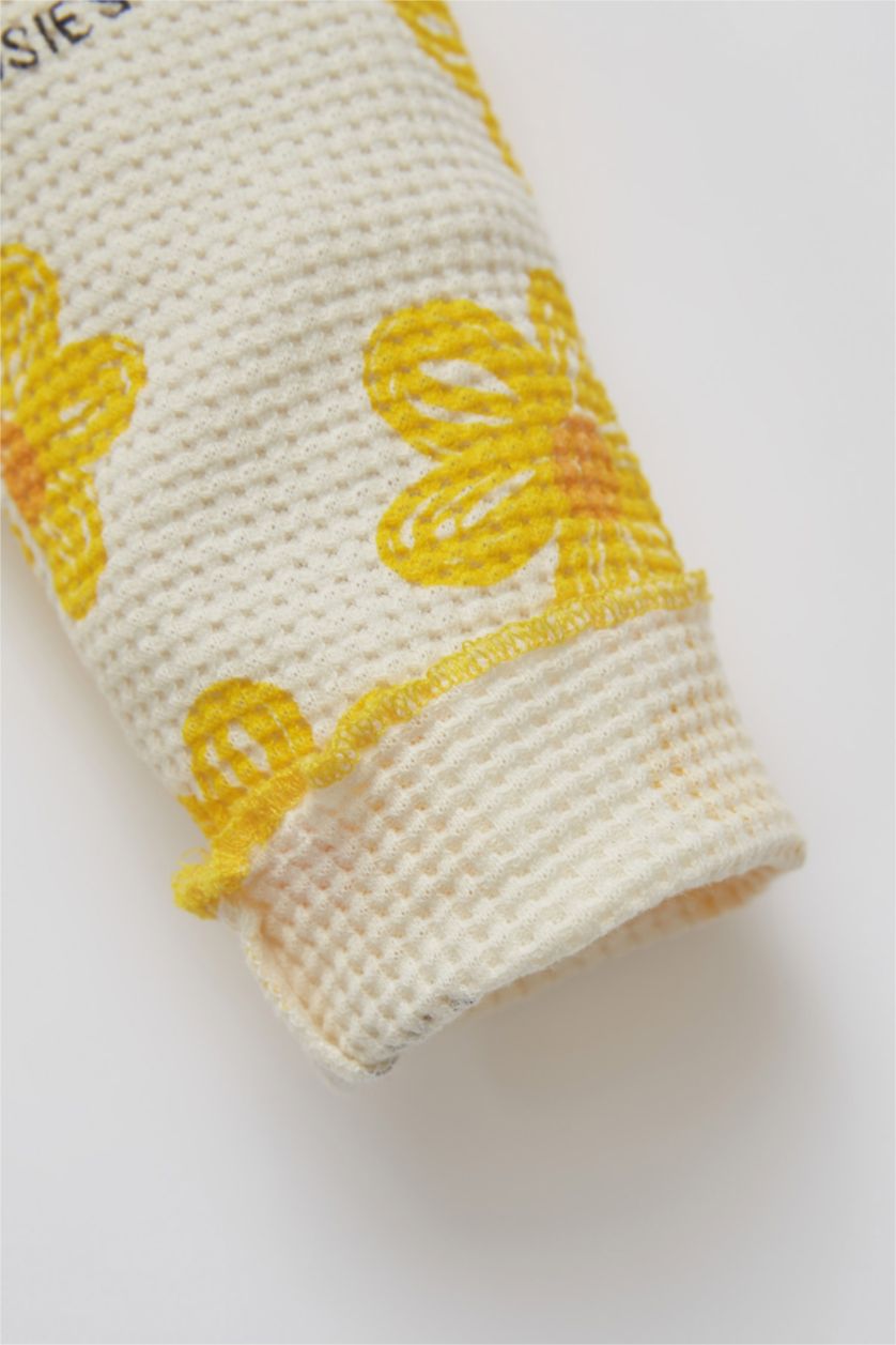 Baby Girl Ecru Baby Girl Regular Fit Floral Waffle Textured Leggings