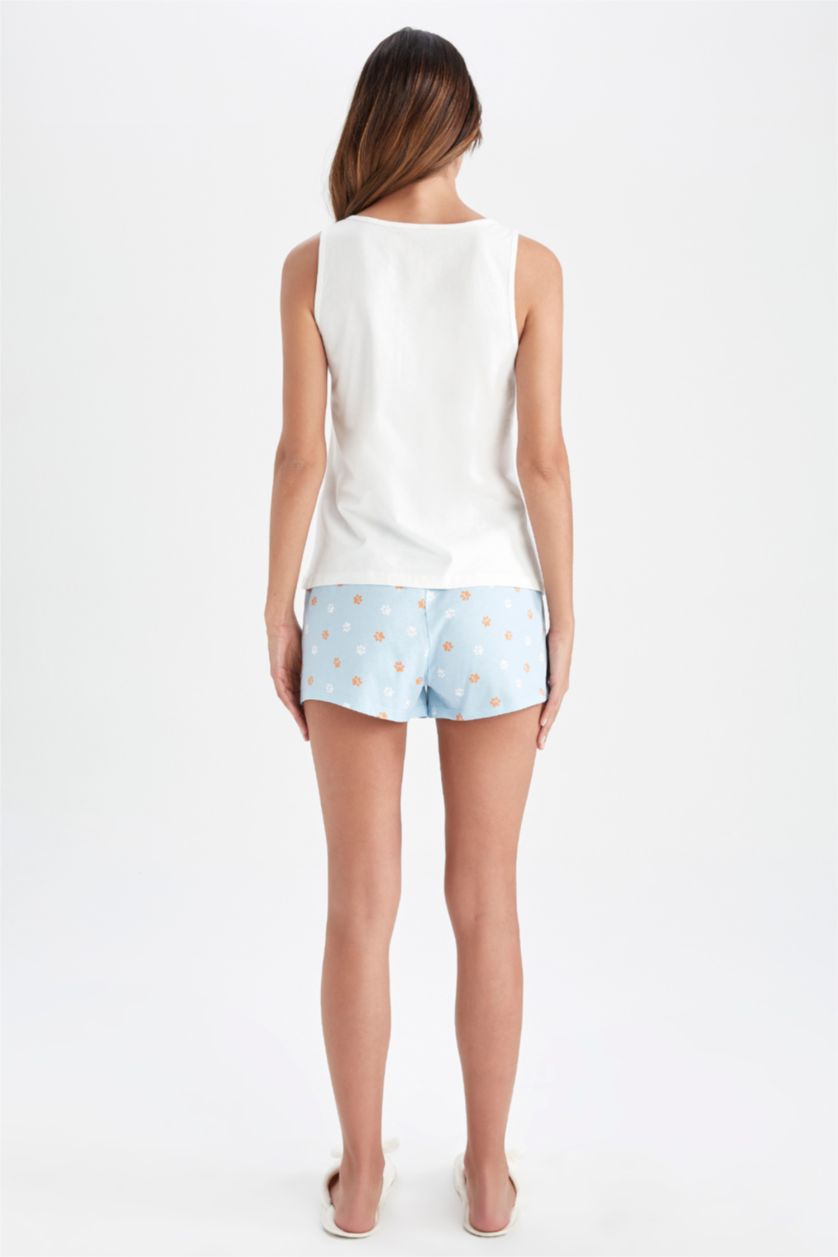 WOMAN Light Blue Regular Fit Printed Pyjama Set