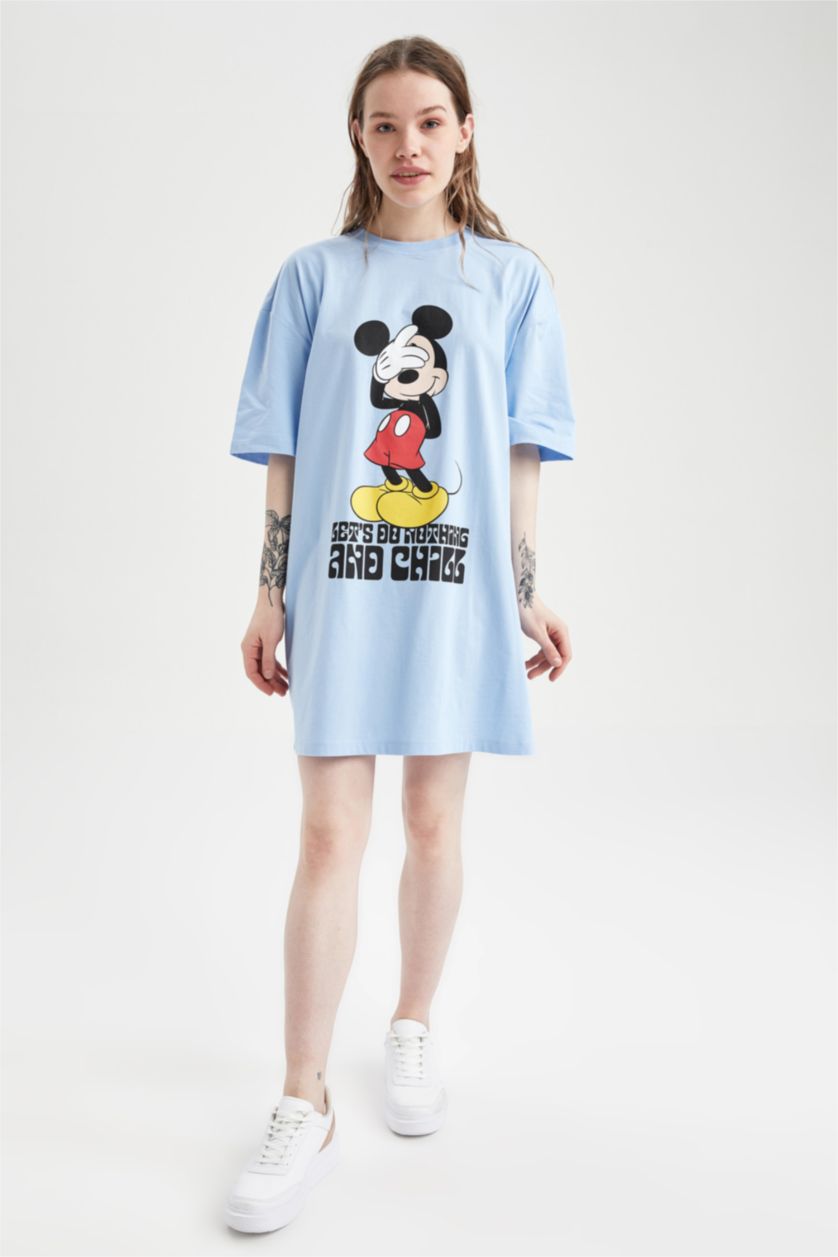 Kadın Mavi Penye Mini Elbise