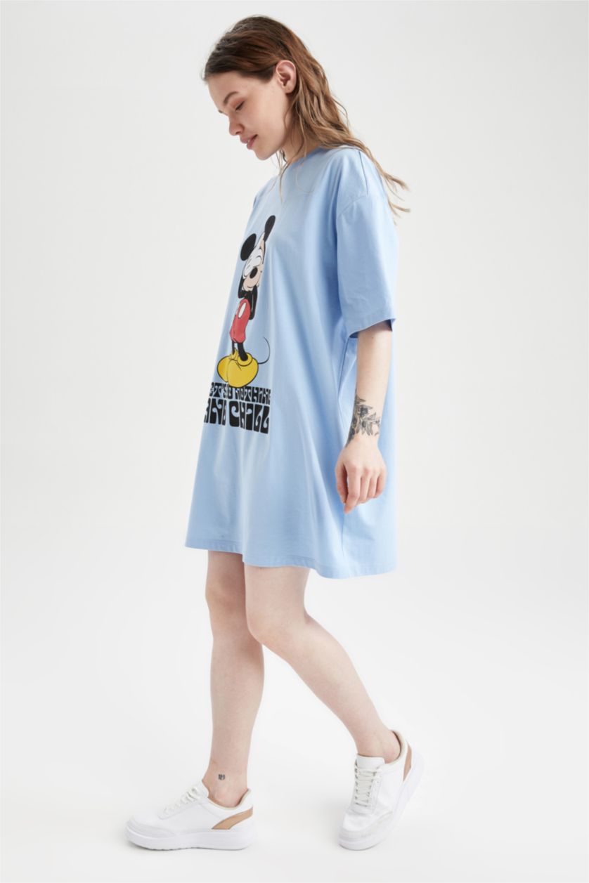 Kadın Mavi Penye Mini Elbise