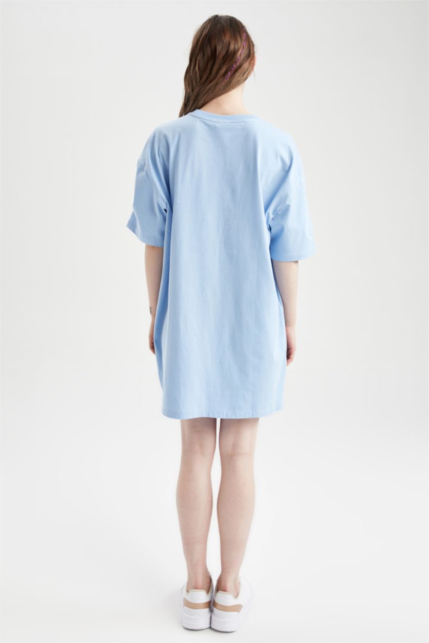 Kadın Mavi Penye Mini Elbise