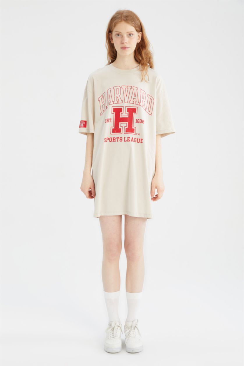 FEMME Beige Cool Harvard University T-shirt à col rond et à manches courtes sous licence