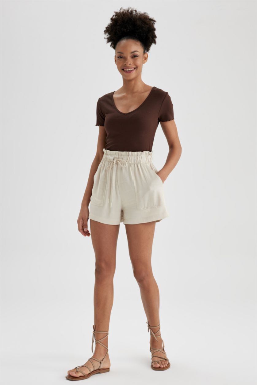 WOMAN Beige Regular Fit Viscose Shorts