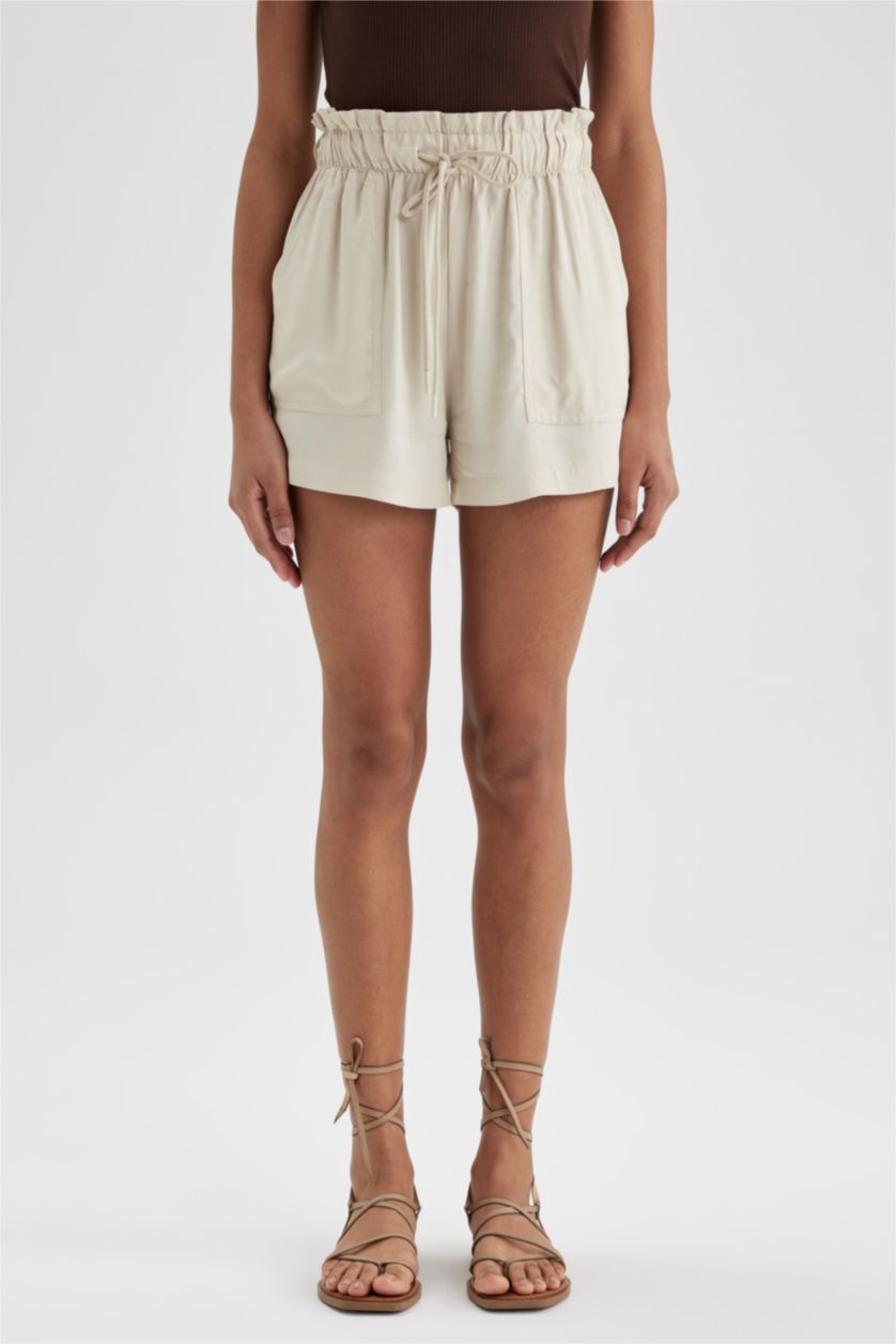 WOMAN Beige Regular Fit Viscose Shorts