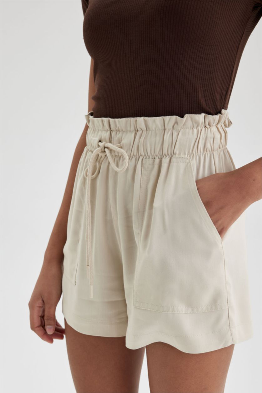 WOMAN Beige Regular Fit Viscose Shorts