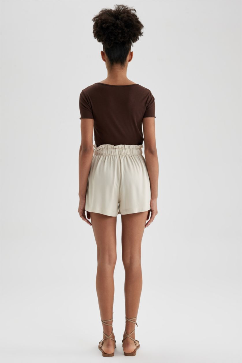 WOMAN Beige Regular Fit Viscose Shorts