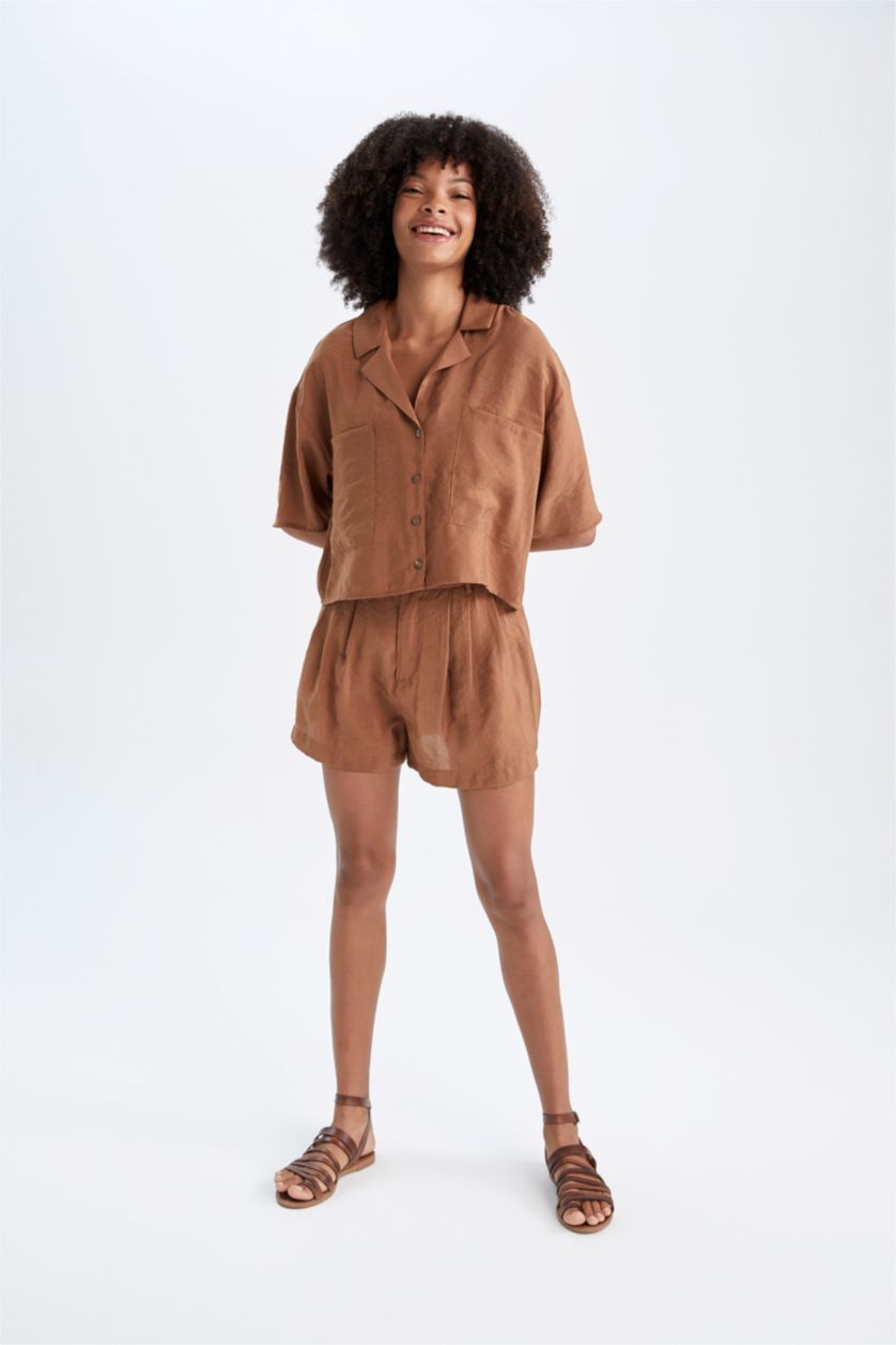 WOMAN Light Brown Regular Fit modal Normal Waist Shorts