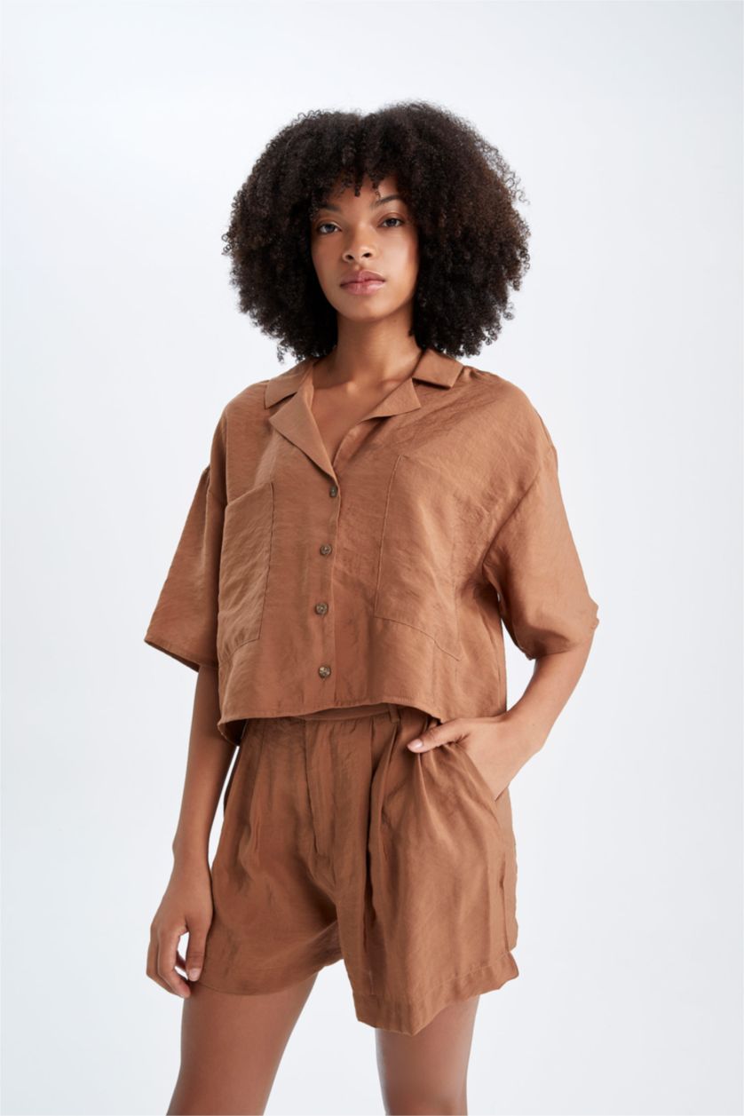 WOMAN Light Brown Regular Fit modal Normal Waist Shorts