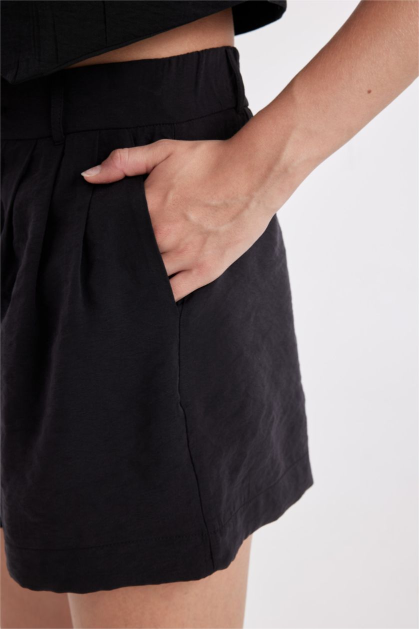 حريمي أسود شورت قصير قصة عادية وخصر عادي