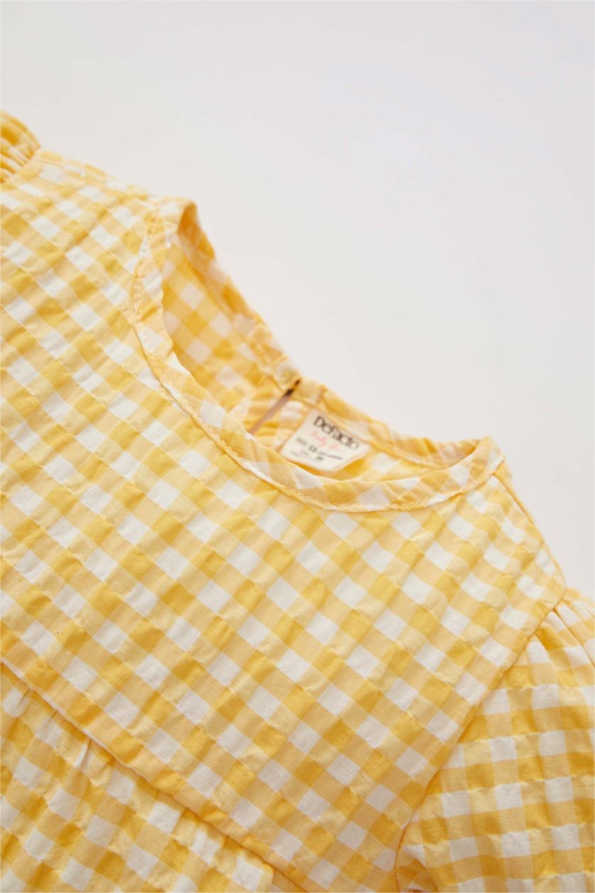 BABY GIRL Yellow Baby Girl Gingham See-through Textured Short Sleeve Blouse Shorts 2-Pack Set