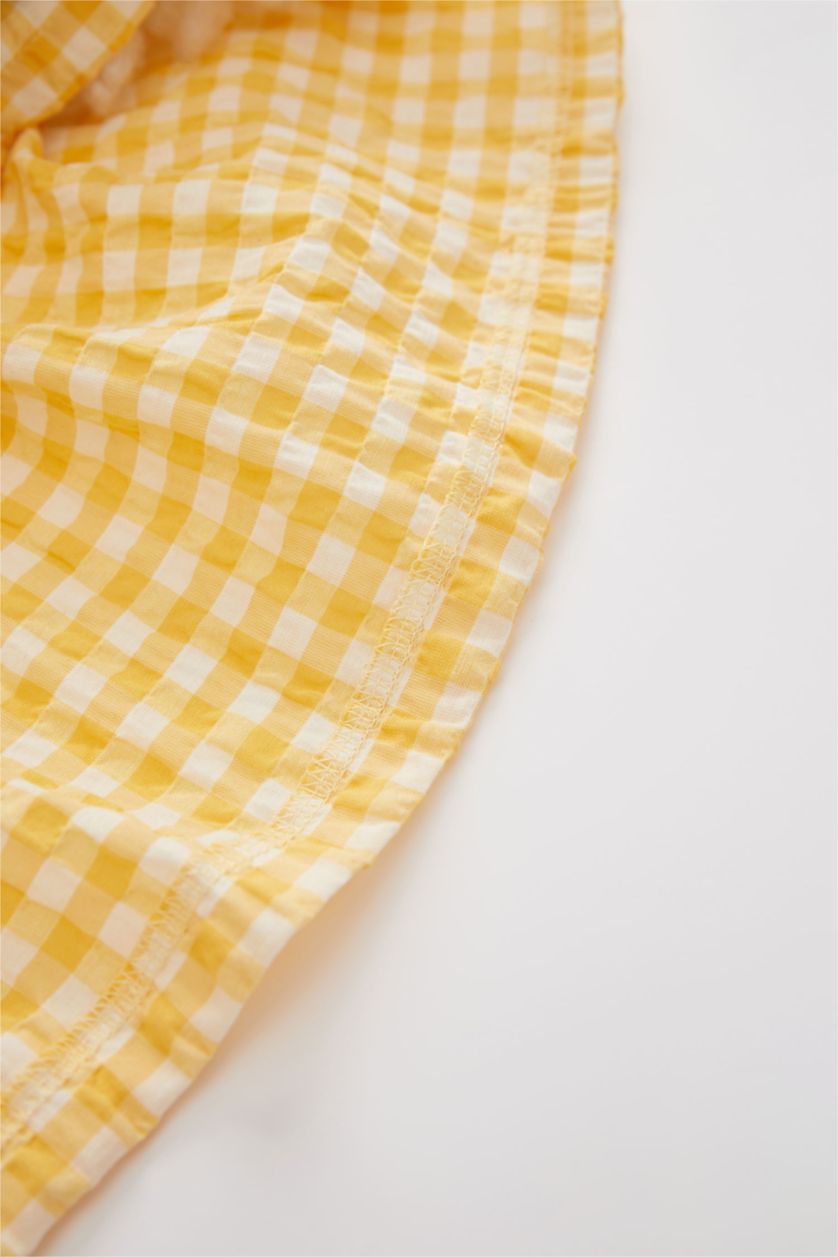 BABY GIRL Yellow Baby Girl Gingham See-through Textured Short Sleeve Blouse Shorts 2-Pack Set