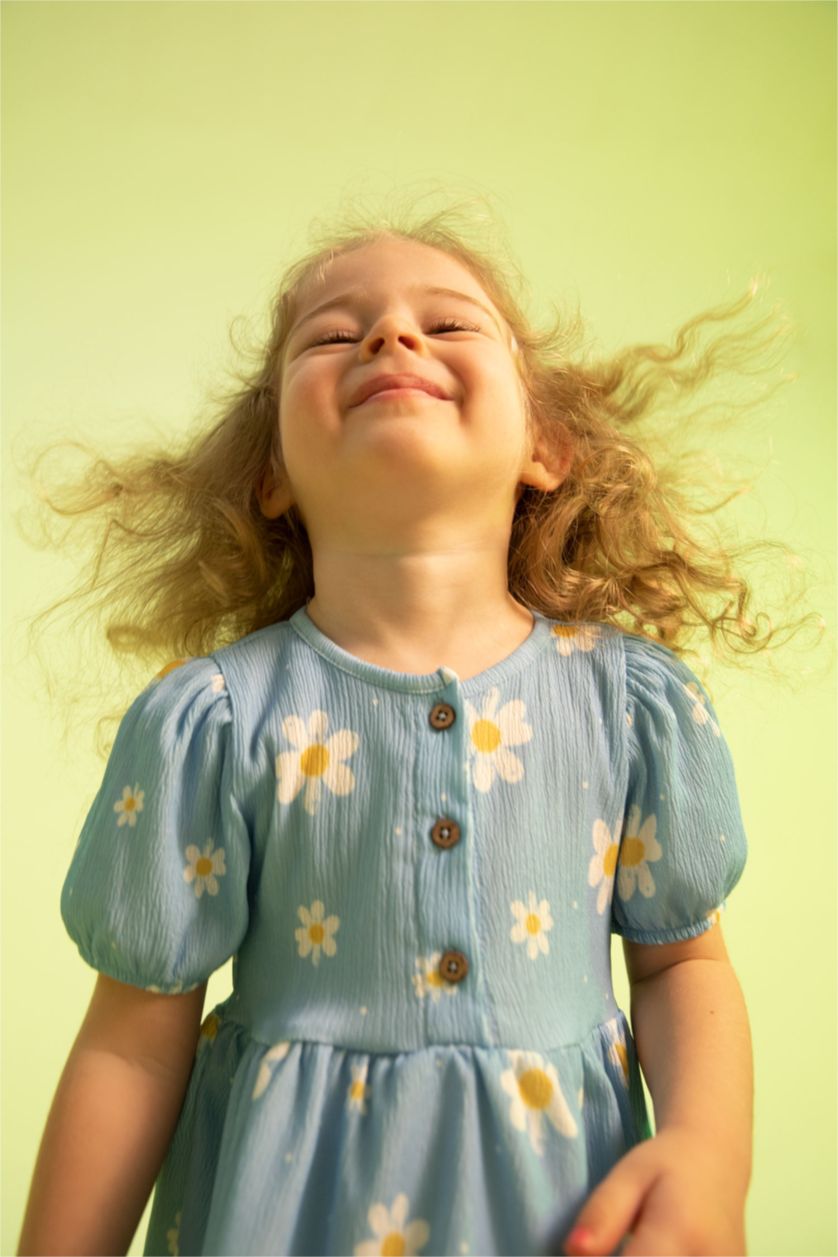 Малыши девочки Светло-синий Платье из трикотажа с цветочным принтом с коротким рукавом для малышей девочек