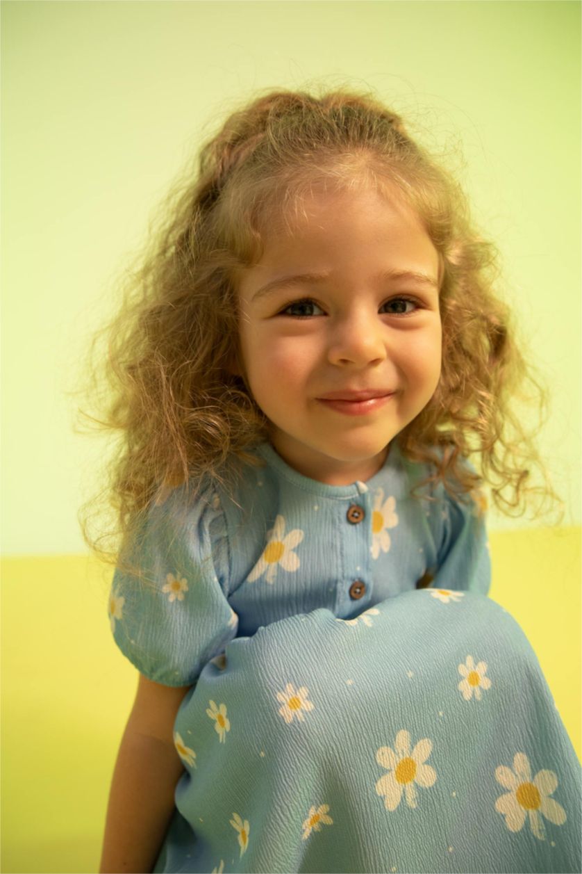 Малыши девочки Светло-синий Платье из трикотажа с цветочным принтом с коротким рукавом для малышей девочек