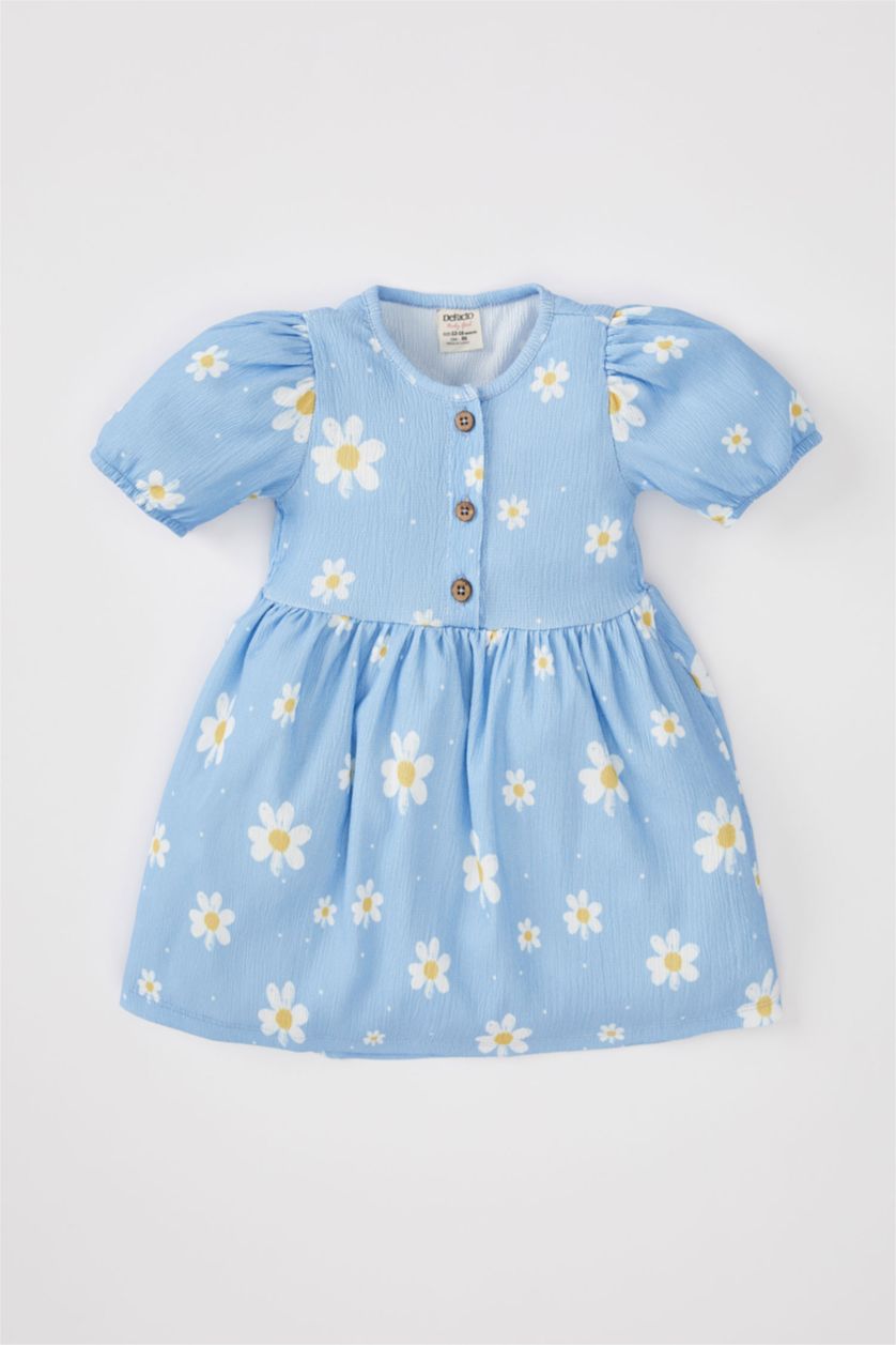 Малыши девочки Светло-синий Платье из трикотажа с цветочным принтом с коротким рукавом для малышей девочек