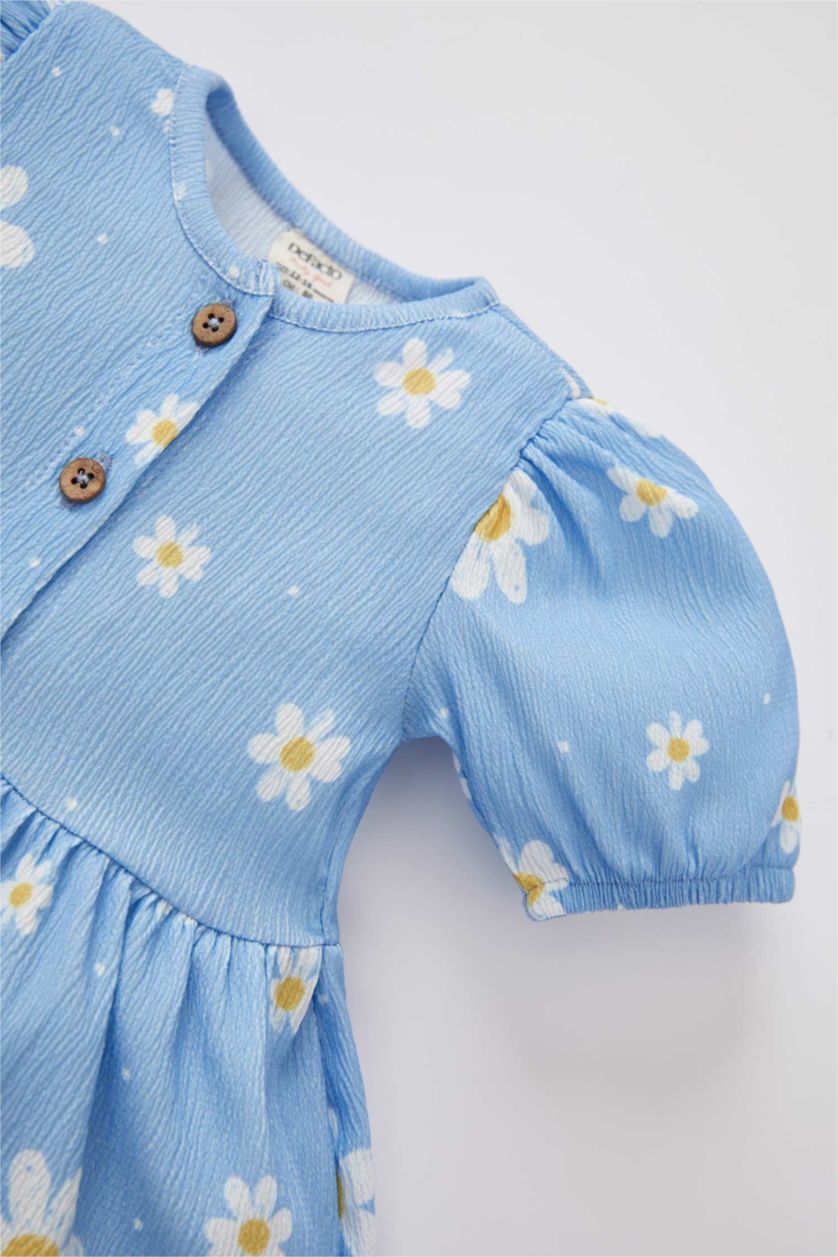 Малыши девочки Светло-синий Платье из трикотажа с цветочным принтом с коротким рукавом для малышей девочек