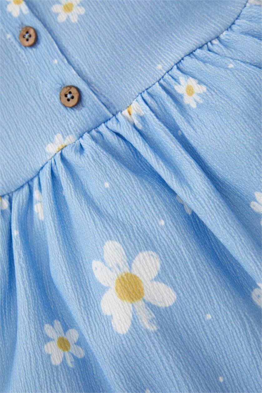 Малыши девочки Светло-синий Платье из трикотажа с цветочным принтом с коротким рукавом для малышей девочек