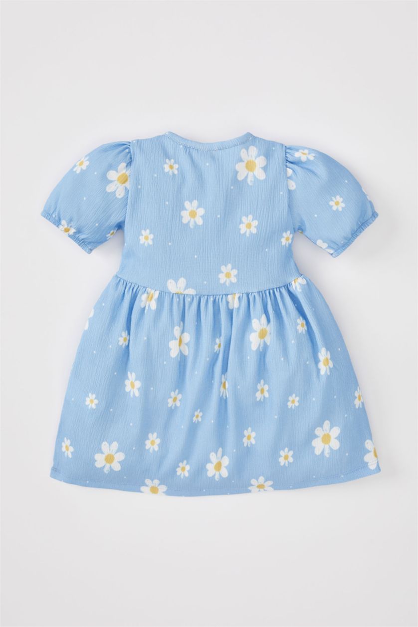 Малыши девочки Светло-синий Платье из трикотажа с цветочным принтом с коротким рукавом для малышей девочек
