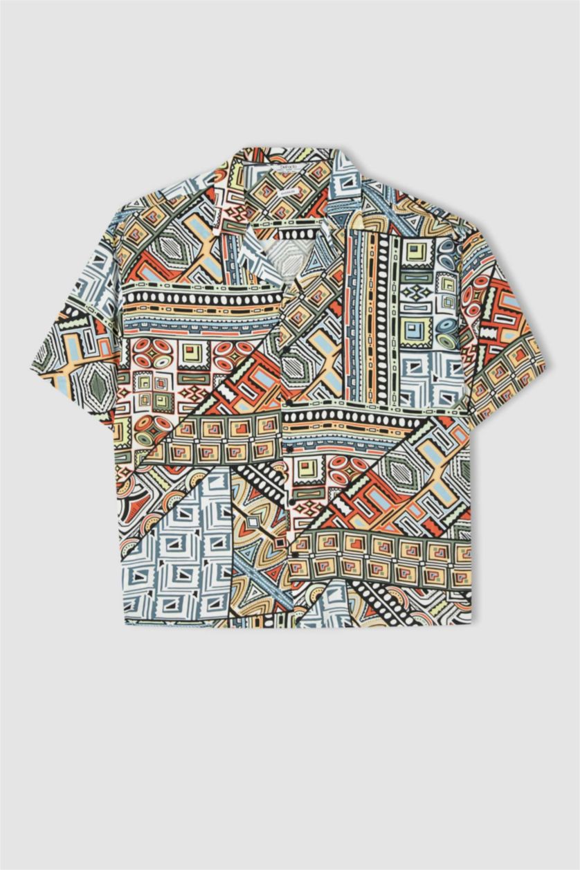 HOMME Orange Chemise oversize à manches courtes en popeline à motifs