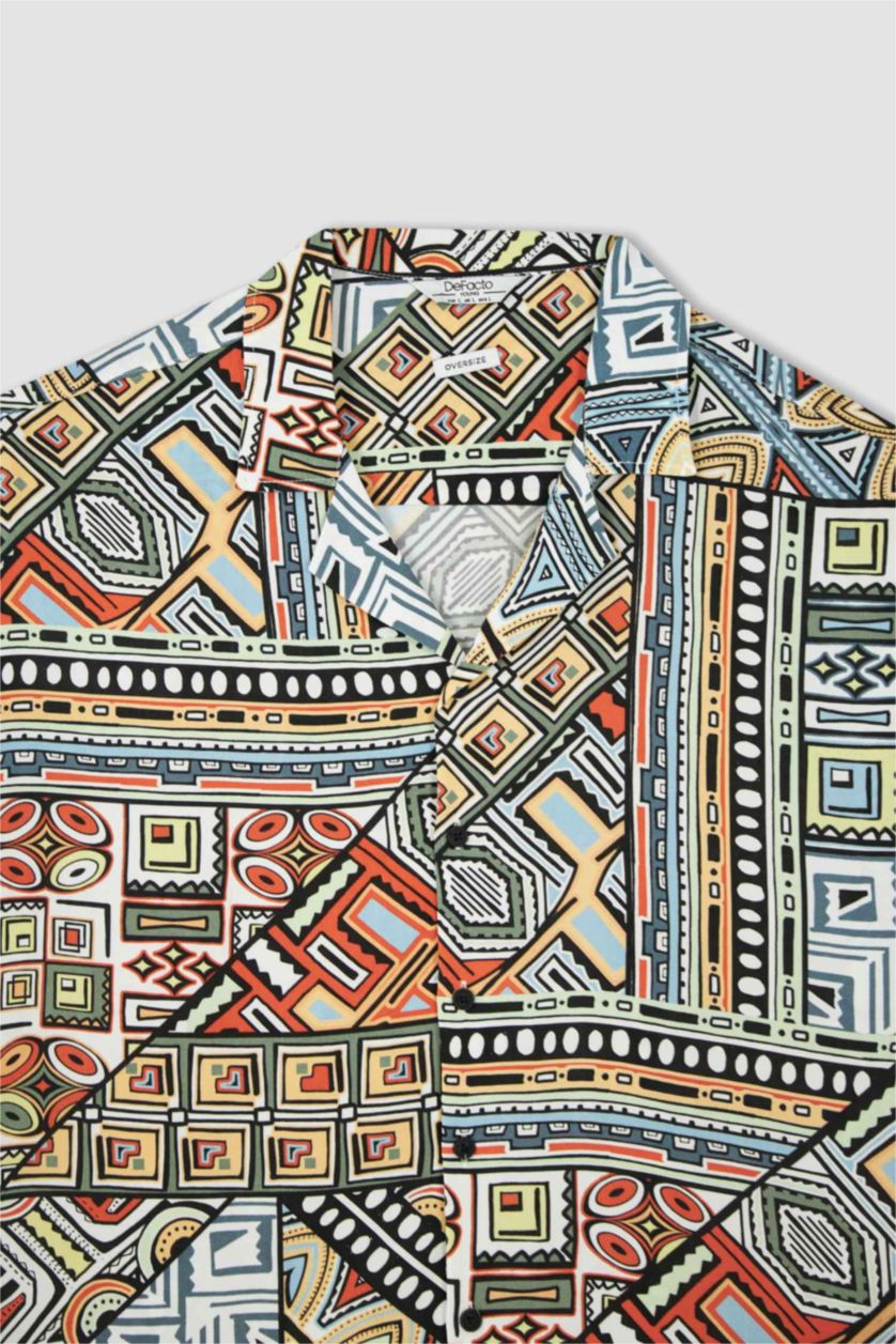 HOMME Orange Chemise oversize à manches courtes en popeline à motifs