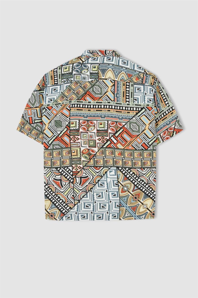 HOMME Orange Chemise oversize à manches courtes en popeline à motifs