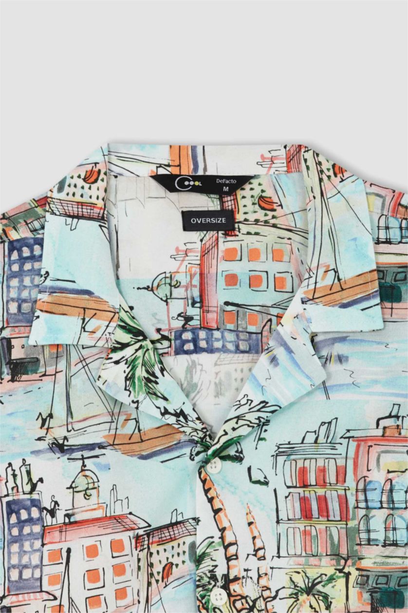 HOMME Écru Chemise à manches courtes en viscose imprimée Cool Oversize Fit