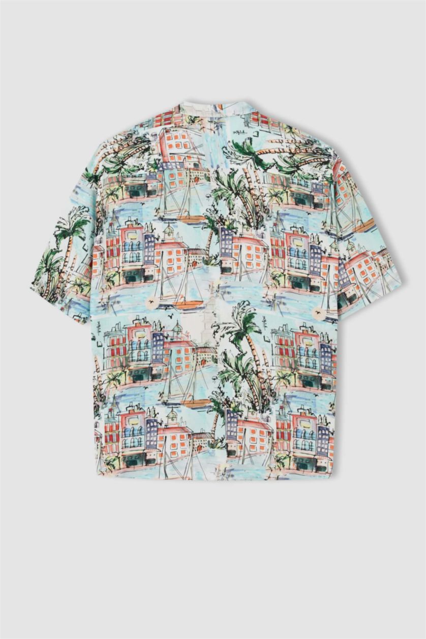 HOMME Écru Chemise à manches courtes en viscose imprimée Cool Oversize Fit