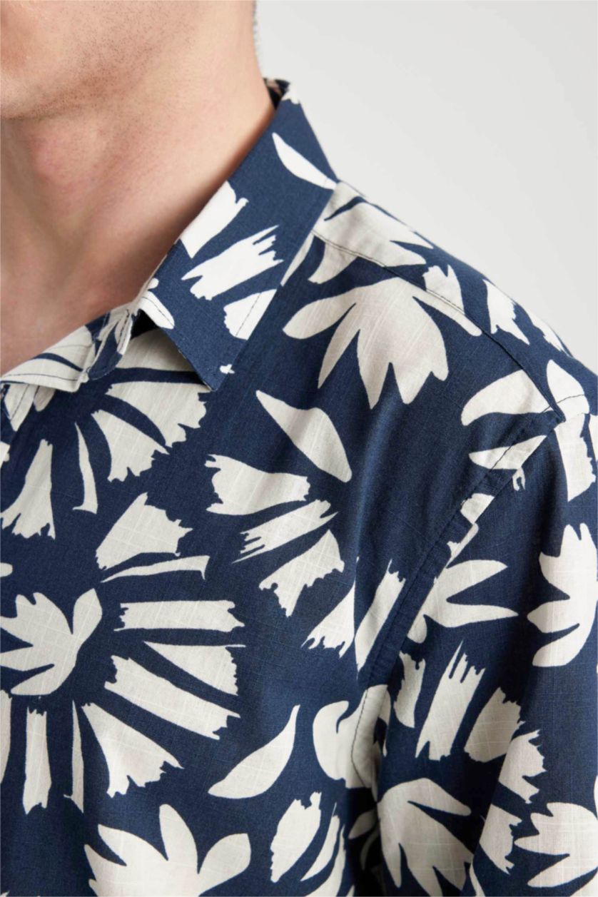 HOMME Indigo Coupe Régulière Popeline Chemises à manches courtes