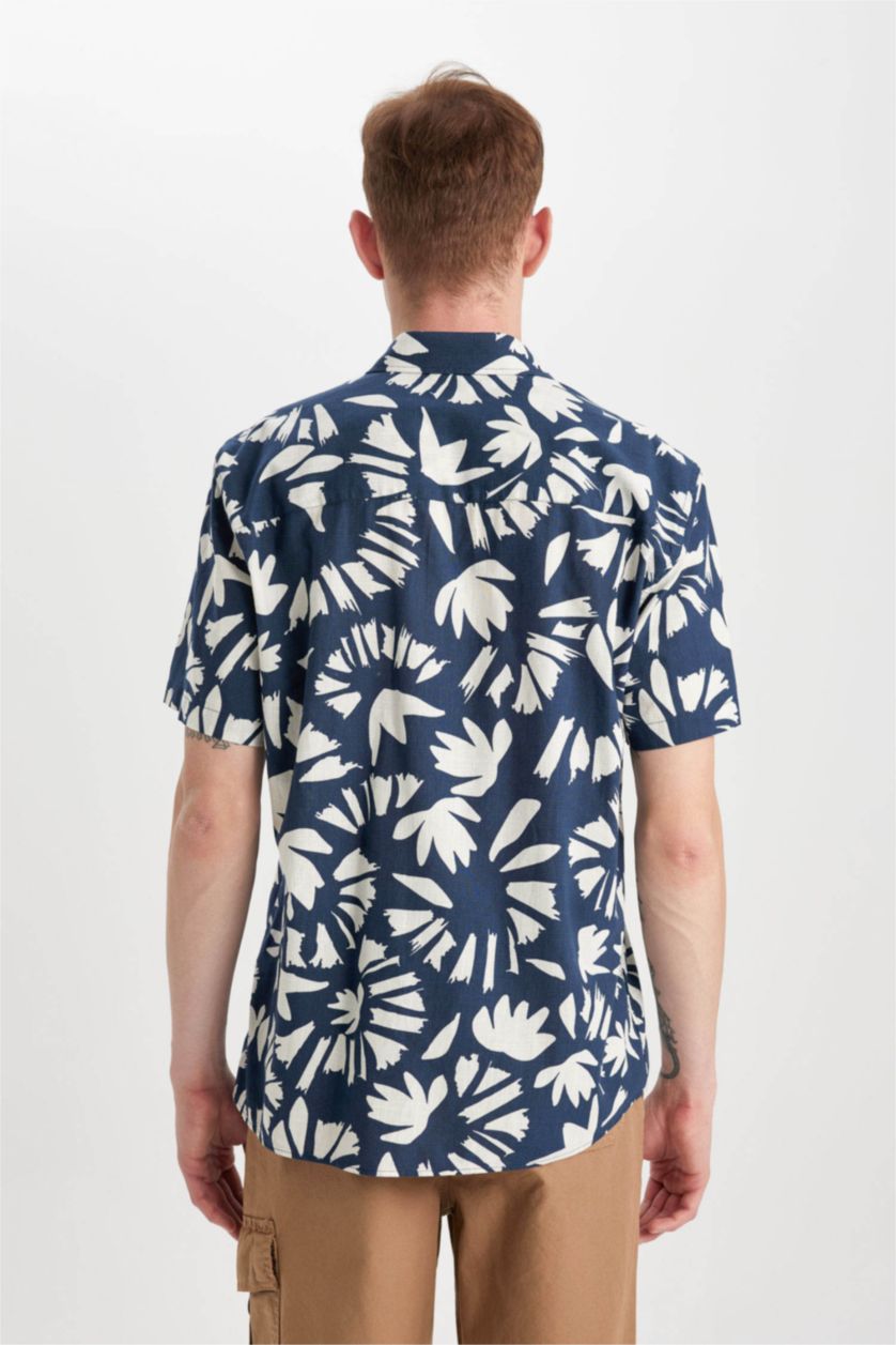 HOMME Indigo Coupe Régulière Popeline Chemises à manches courtes