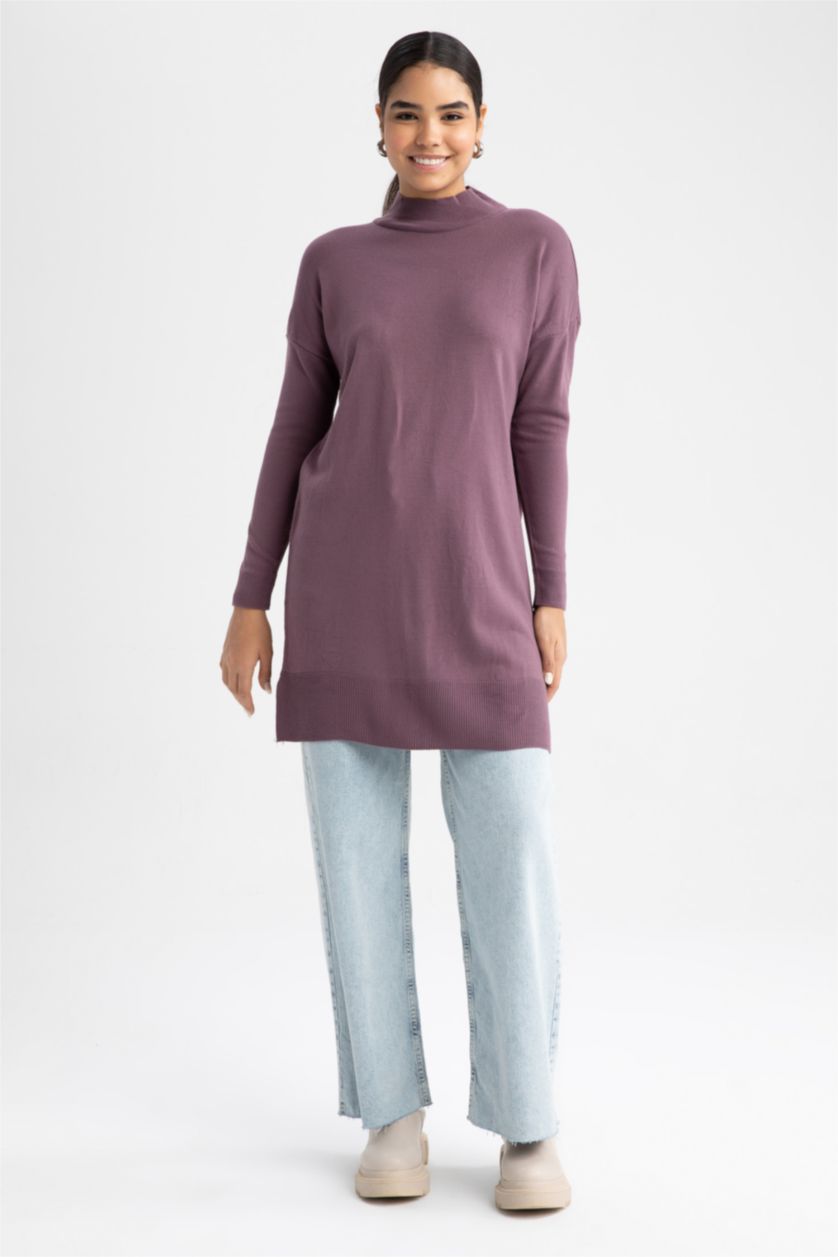 WOMAN Lilac Regular Fit Half Turtleneck Tunic