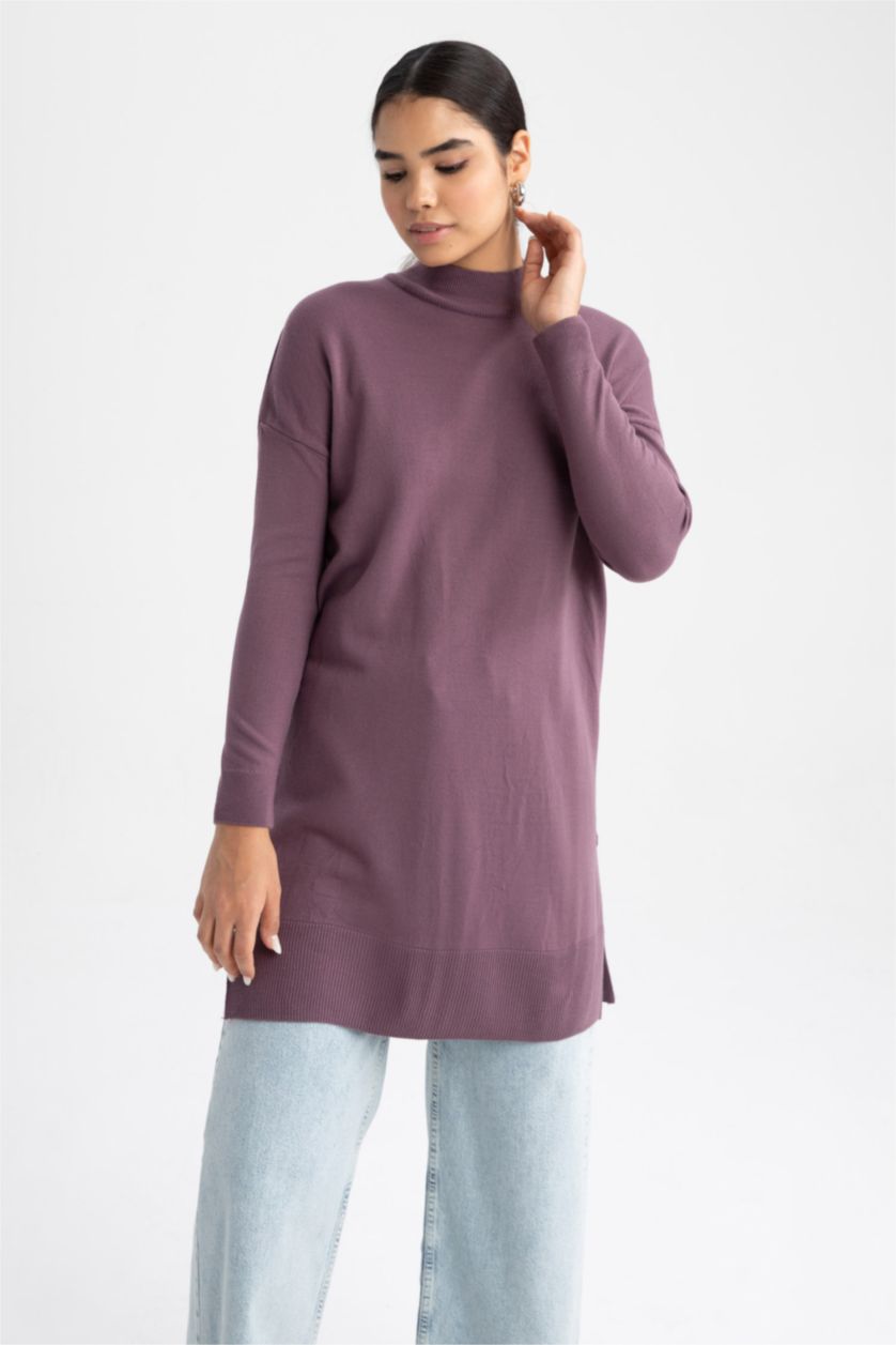 WOMAN Lilac Regular Fit Half Turtleneck Tunic