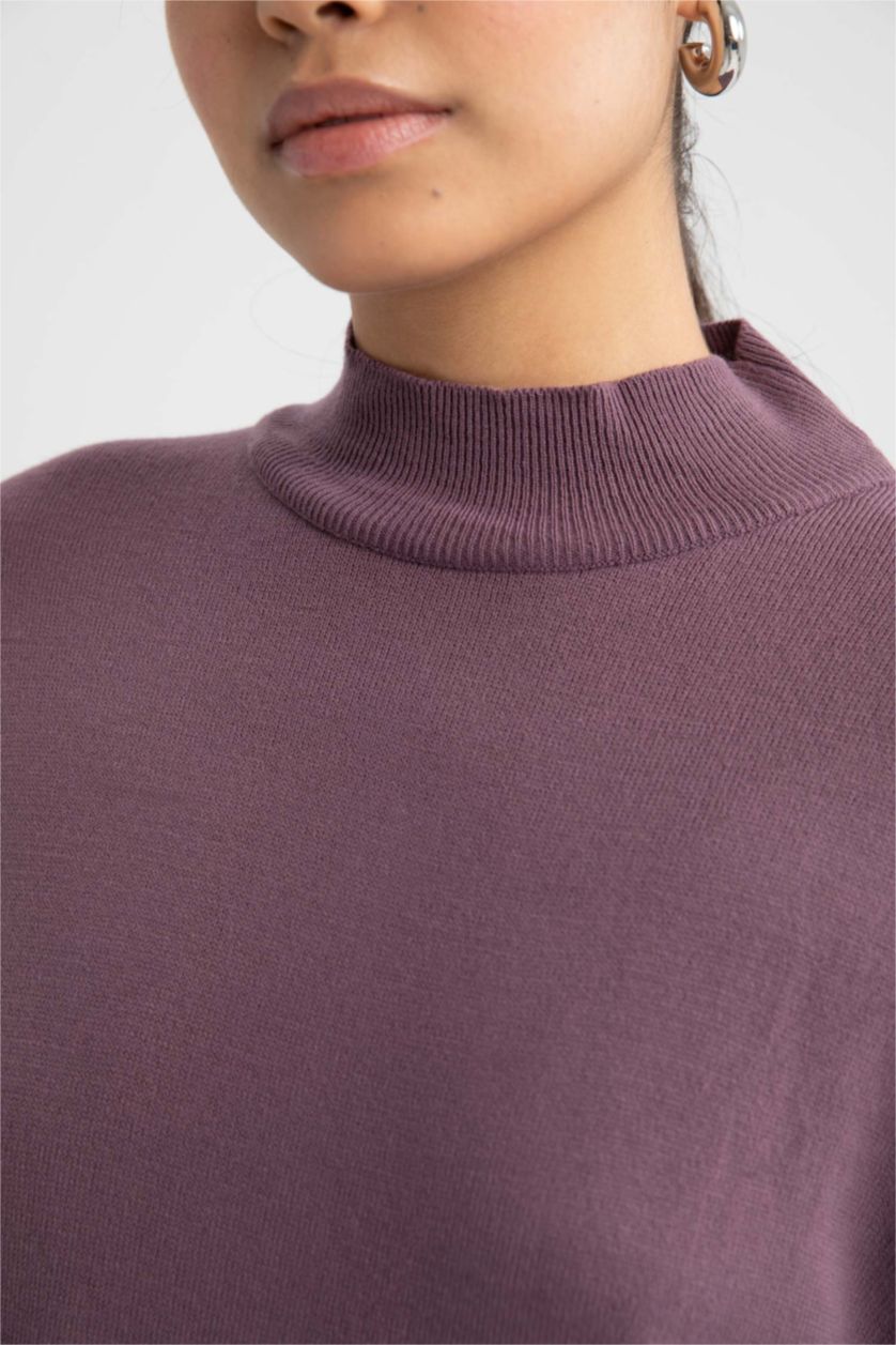 WOMAN Lilac Regular Fit Half Turtleneck Tunic