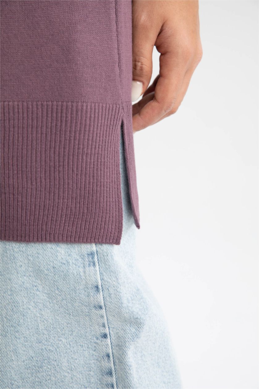 WOMAN Lilac Regular Fit Half Turtleneck Tunic