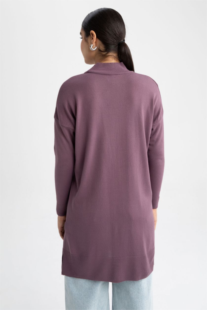 WOMAN Lilac Regular Fit Half Turtleneck Tunic