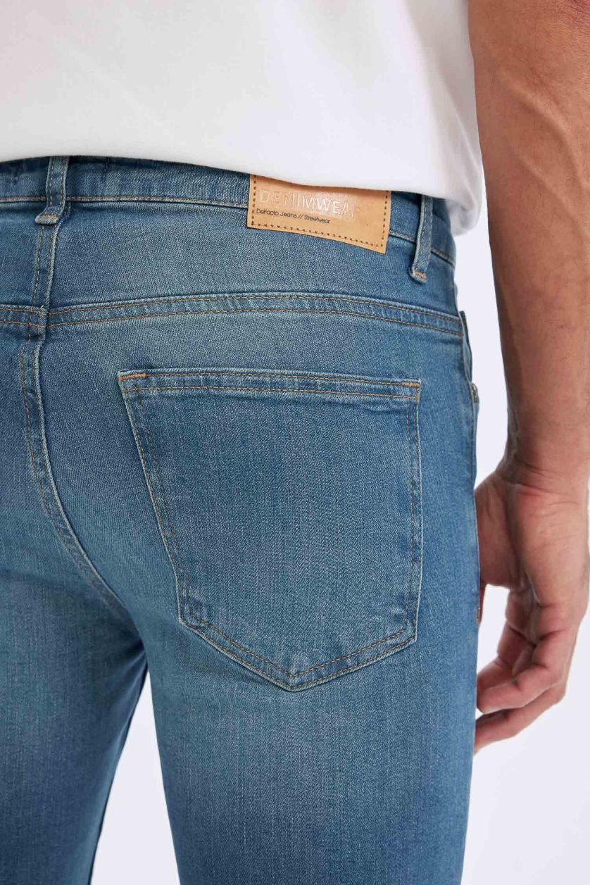 Erkek Açık Yeşil Skinny Fit Jean Bermuda Şort