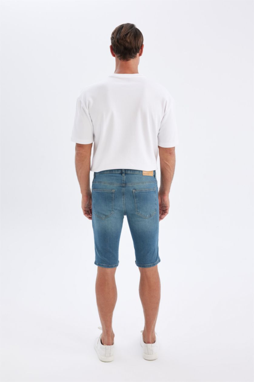 Erkek Açık Yeşil Skinny Fit Jean Bermuda Şort