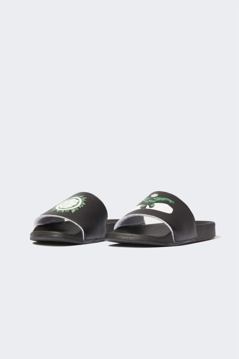 GARÇONS Noir Sandales En Similicuir À Semelle Plate Sous Licence Marvel Avengers Pour Garçon