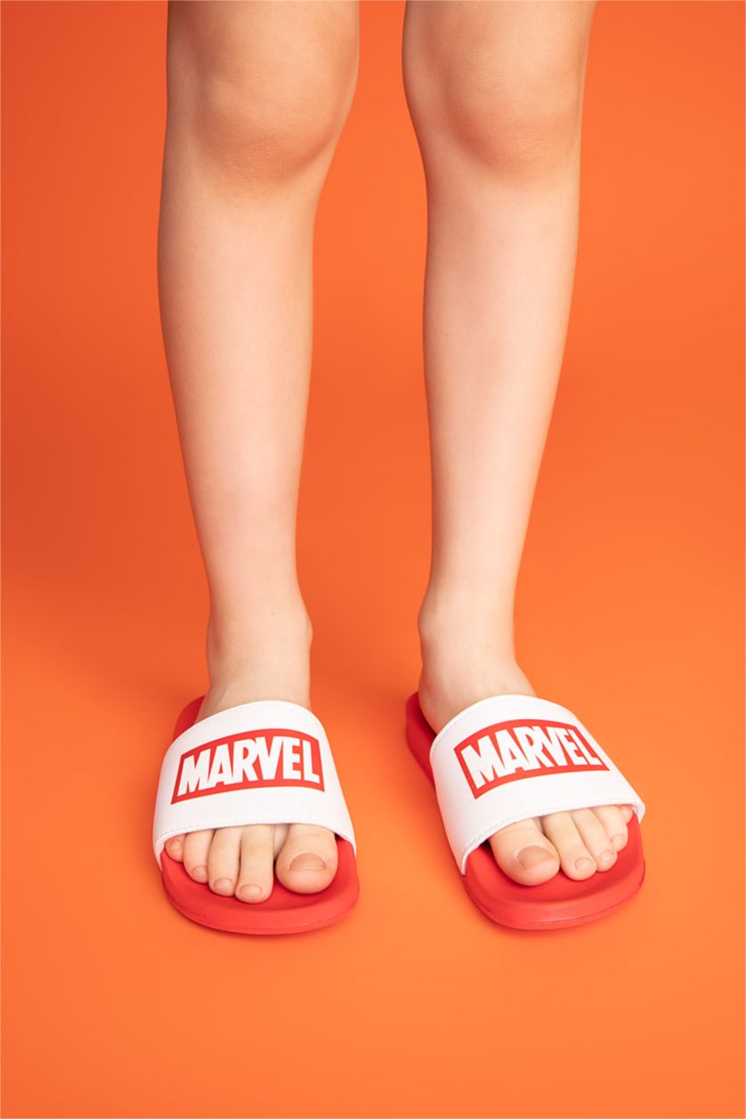 GARÇONS Blanc sandales PU Semelle Plate Marvel-Logo (Fournisseur)