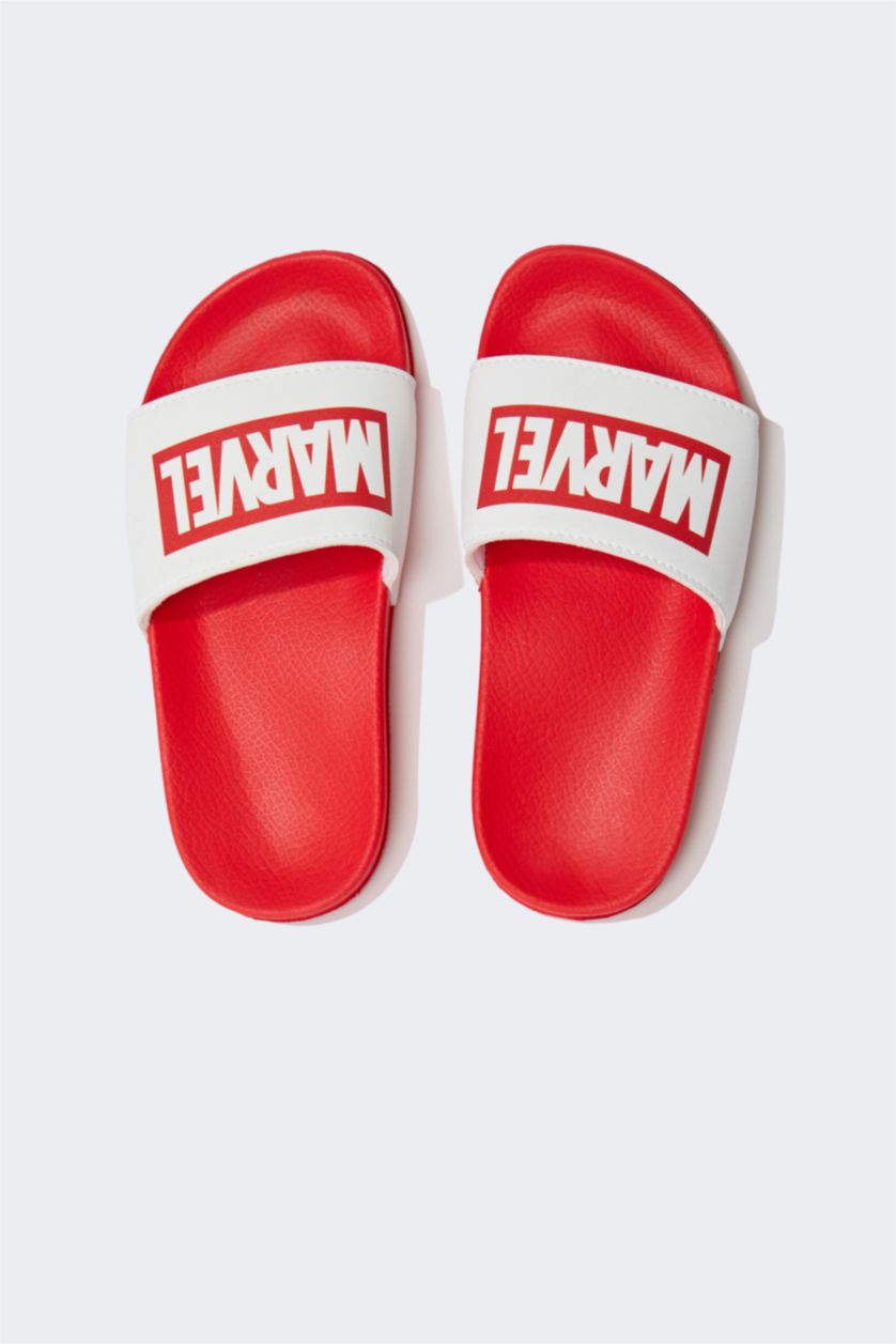 GARÇONS Blanc sandales PU Semelle Plate Marvel-Logo (Fournisseur)