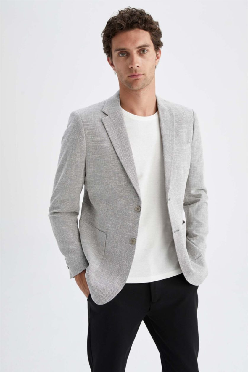 Erkek Gri Melanj Slım Fıt Blazer Ceket