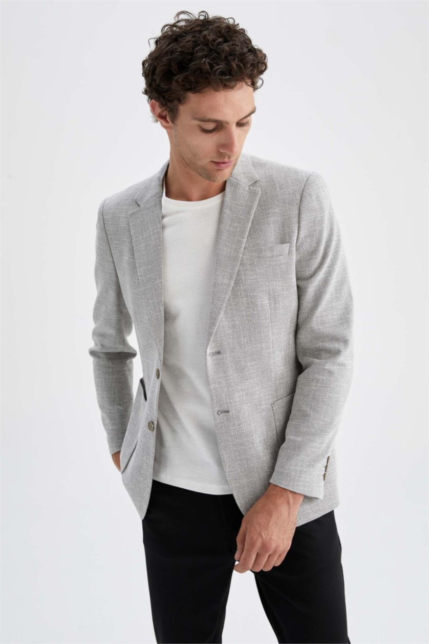 Erkek Gri Melanj Slım Fıt Blazer Ceket