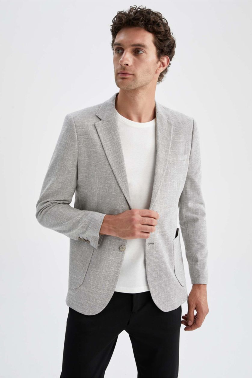 Erkek Gri Melanj Slım Fıt Blazer Ceket