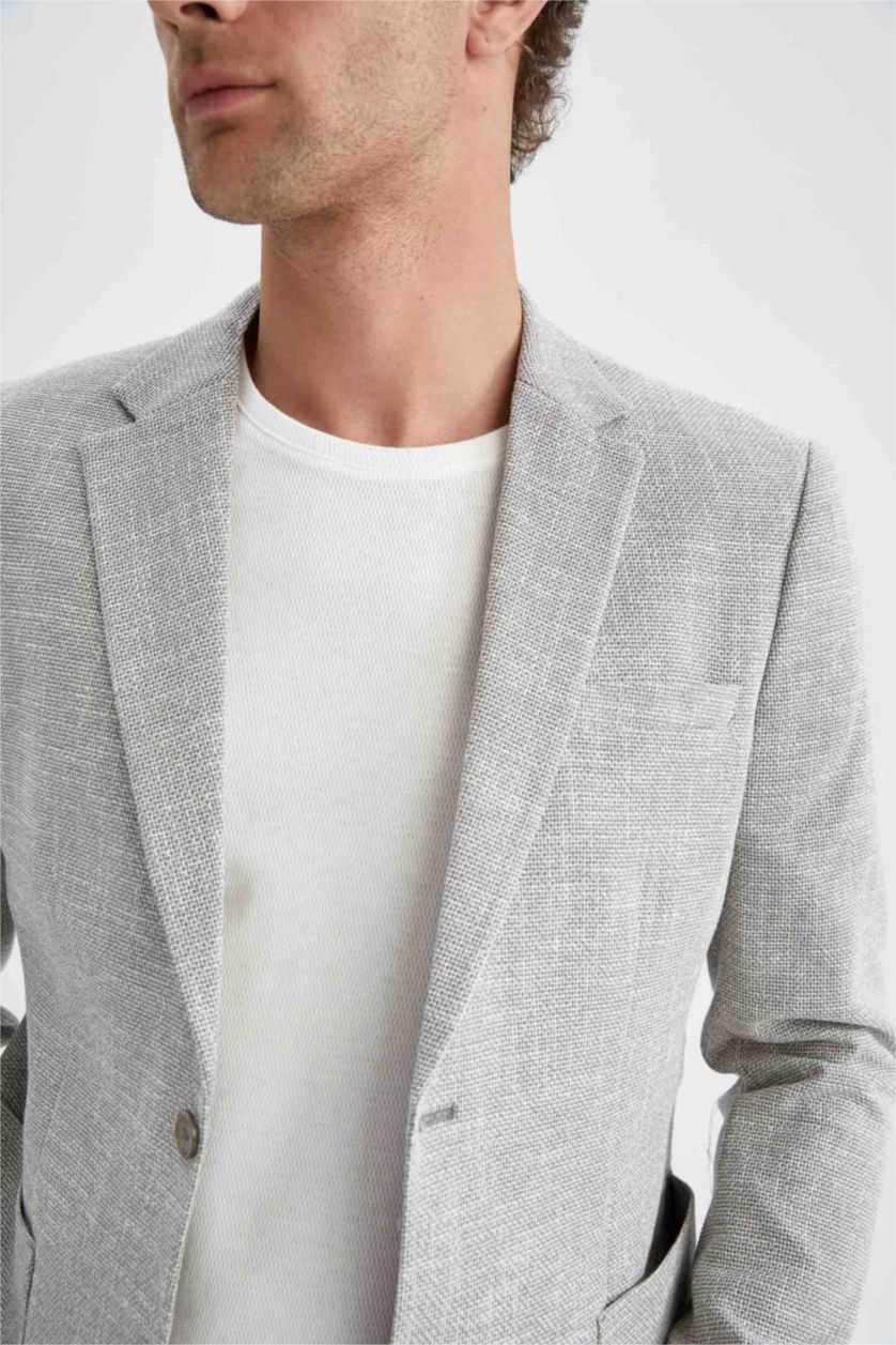 Erkek Gri Melanj Slım Fıt Blazer Ceket