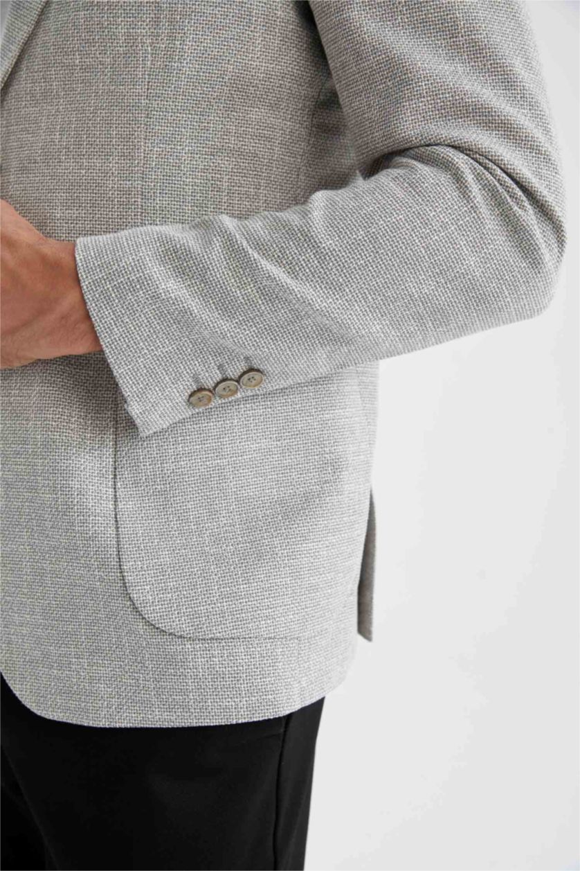 Erkek Gri Melanj Slım Fıt Blazer Ceket