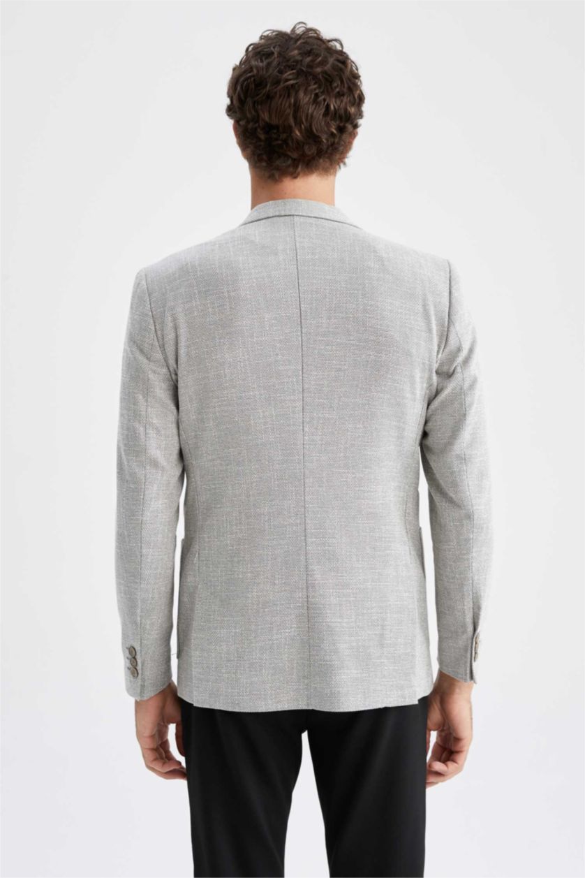 Erkek Gri Melanj Slım Fıt Blazer Ceket