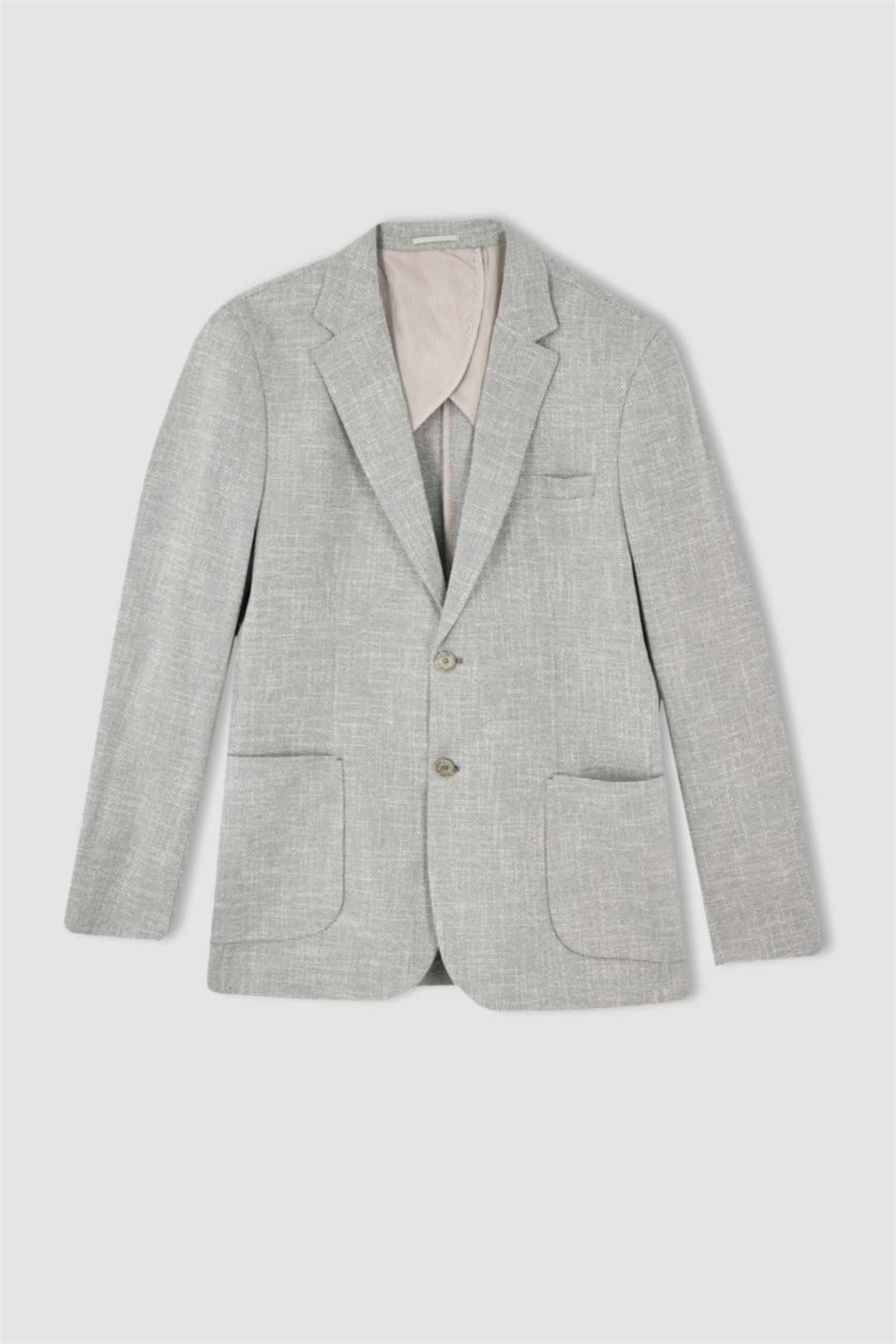 Erkek Gri Melanj Slım Fıt Blazer Ceket