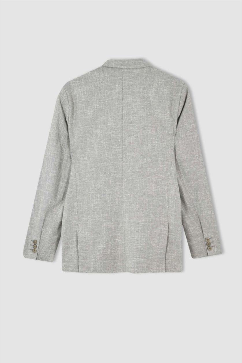 Erkek Gri Melanj Slım Fıt Blazer Ceket
