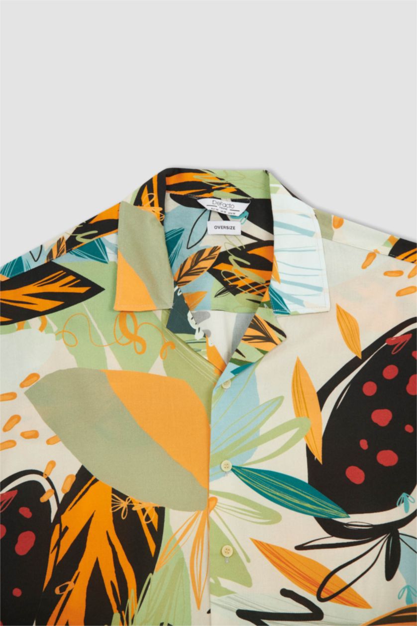 HOMME Orange Chemise à manches courtes en viscose à motifs coupe oversize